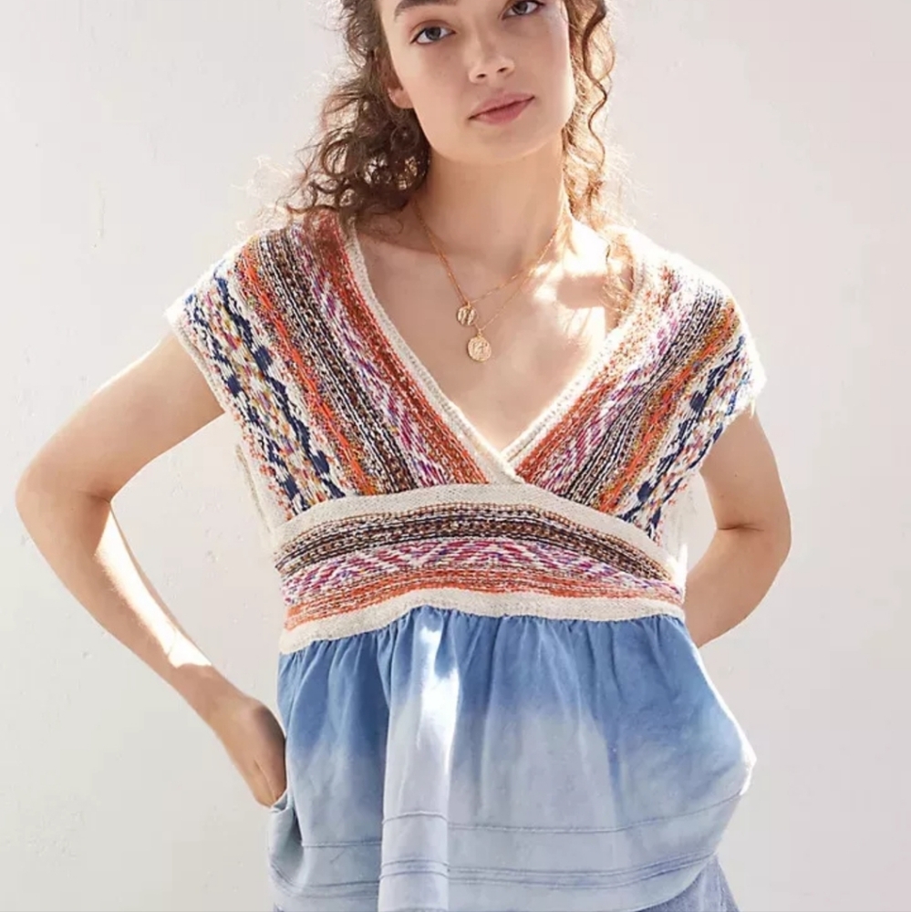 Final $! Gorg Pilcro baby doll boho chambray xl top Anthropologie